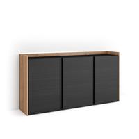 SIDEBOARD, Schwarz und Eiche, 156/35/80cm, mit Led - Schwarz, Holzwerkstoff (156/80/35cm) - Skraut Home
