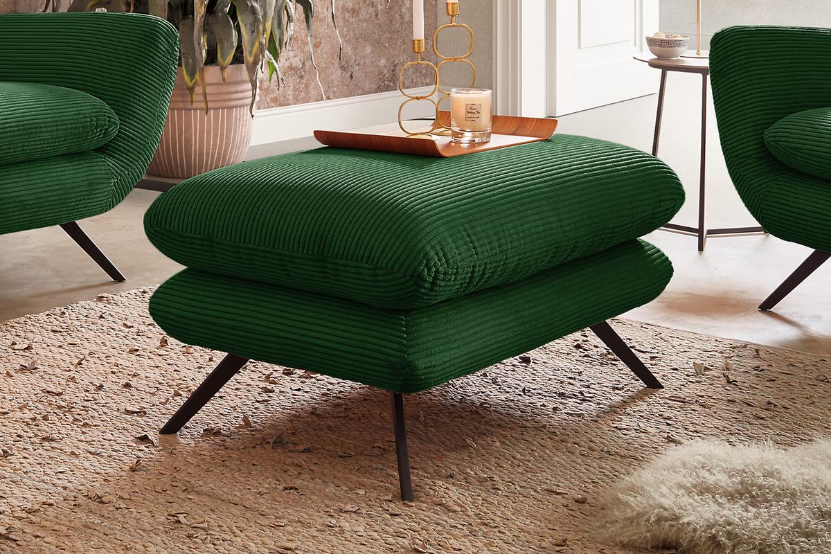 SITZGRUPPE CHARME Smaragdgrün Cord - Smaragdgrün/Schwarz, Textil/Metall (225/94/95cm) - KAWOLA