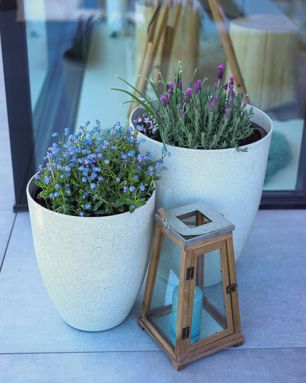 BLUMENTOPF 2er-Set cremeweiß rund 43/43/52 cm Croton - Weiß, Stein (52cm) - Beliani