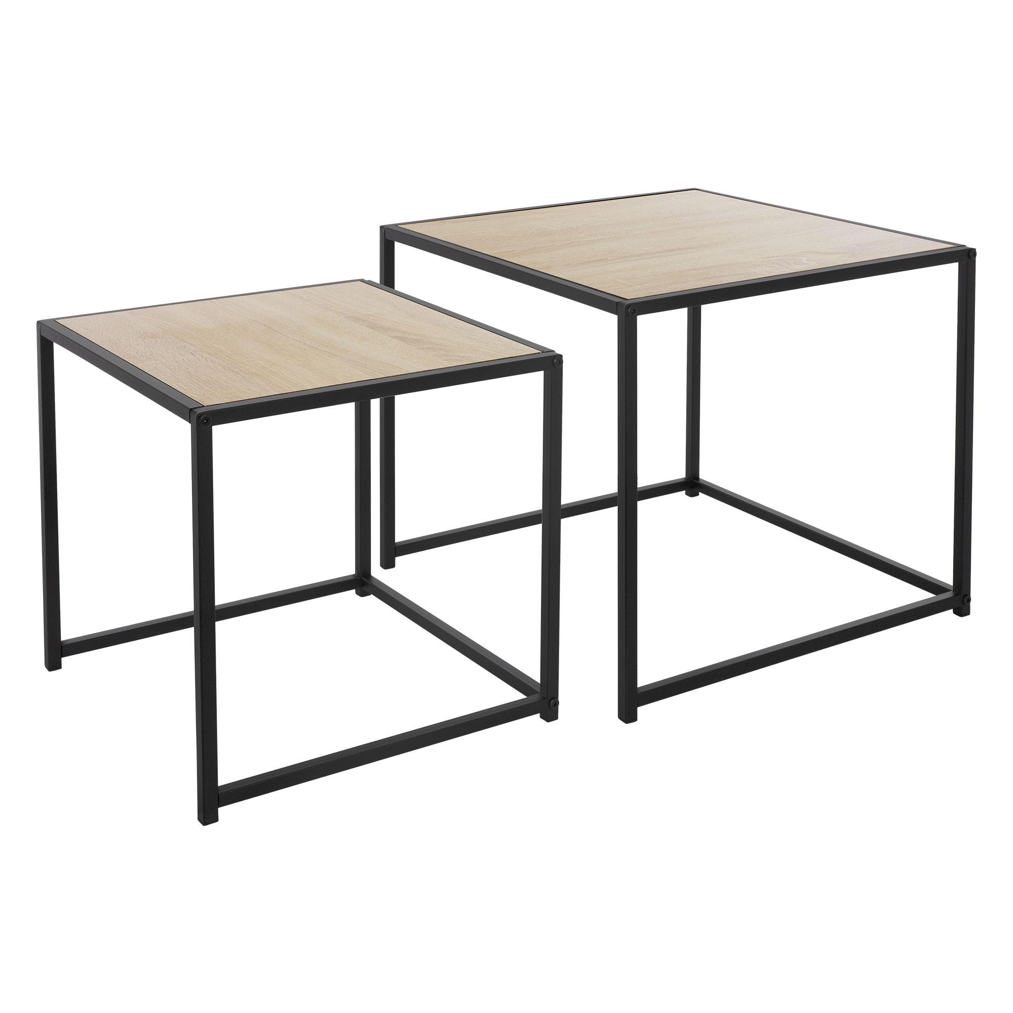 BEISTELLTISCH 2er Set 40x40x40 cm / 50x50x45 cm Schwarz-Eichenoptik aus Metall - Schwarz/Braun, Metall (50/50/45cm) - ML-DESIGN