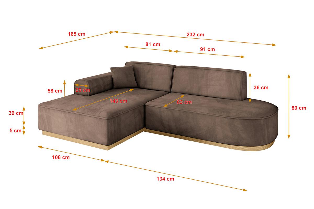 ECKSOFA Ottomane Links IREA-L1-v2 - 232x165x80 cm Braun - Braun, Holzwerkstoff/Textil (232/165cm) - ALTDECOR