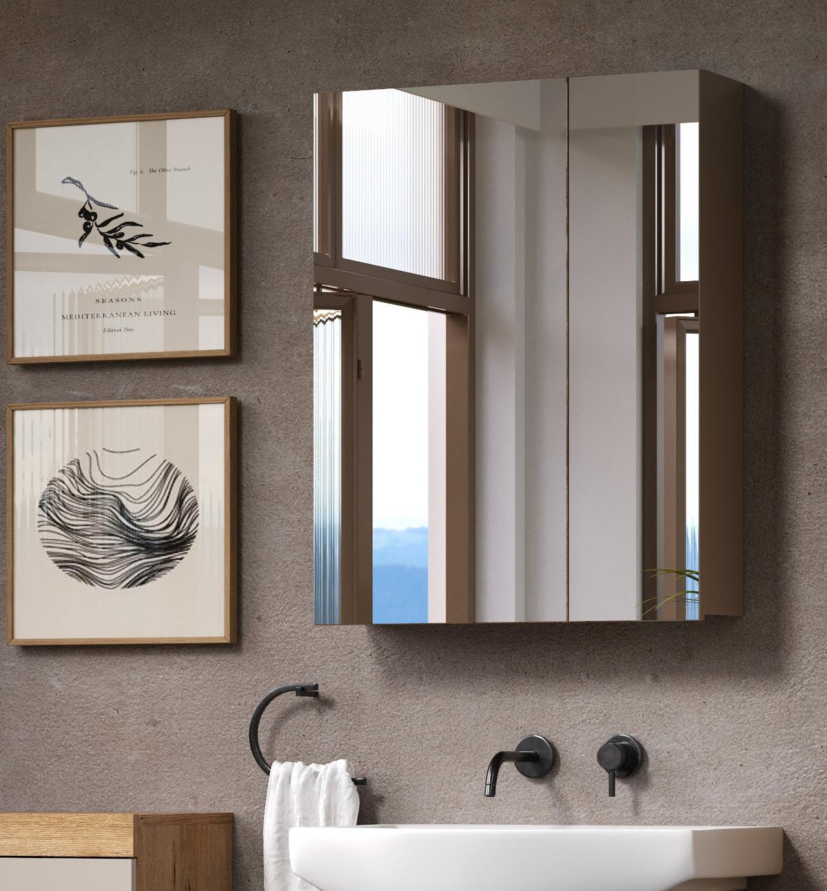 SPIEGELSCHRANK Kaschmir 60 x 77 cm, Badschrank 2-türig - Kaschmir/Silberfarben, Glas/Holzwerkstoff (60/77/17cm) - Top.Furn