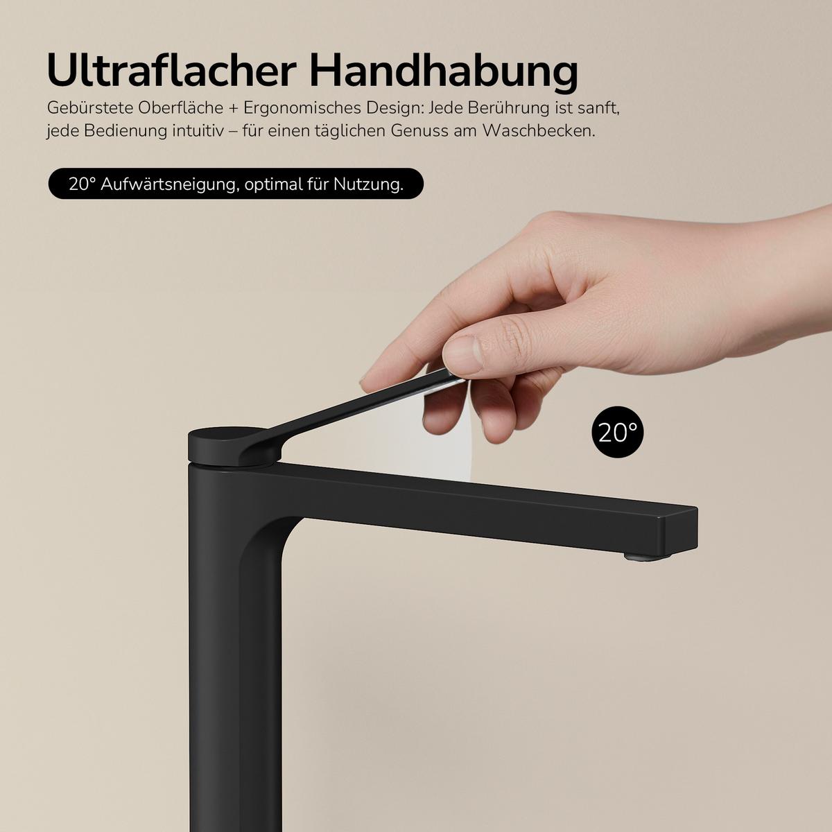WASCHTISCHARMATUR mit Zertifiziertem Filterelement Schwarz Matt 33,5/23,3/4,6 cm - Schwarz, Metall (23.3/4.6/33.5cm) - EMKE