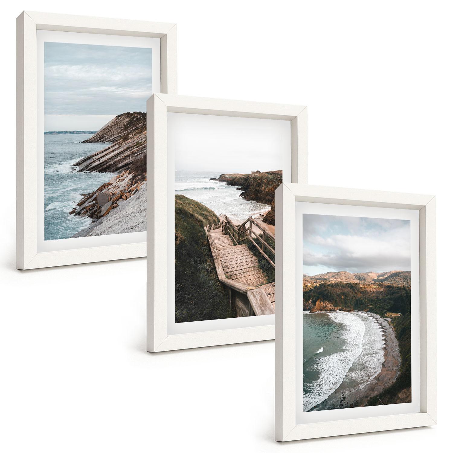 BILDER SET 3er Set - 20x30 cm Weißer Rahmen - Klippenblicke, Strandlandschaften - Weiß, Kunststoff (20/30cm) - TULUP