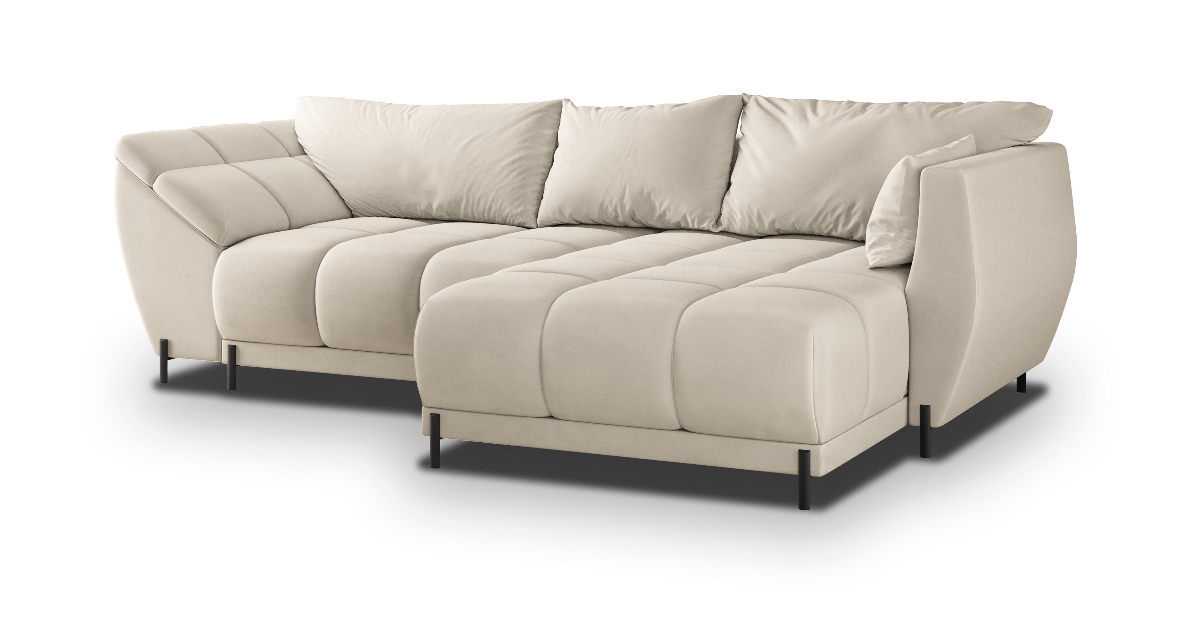 ECKSOFA VESTANO R-S Creme Velours-Stoff mit Schlaffunktion - Creme, Holz (287/182cm) - MASSENO