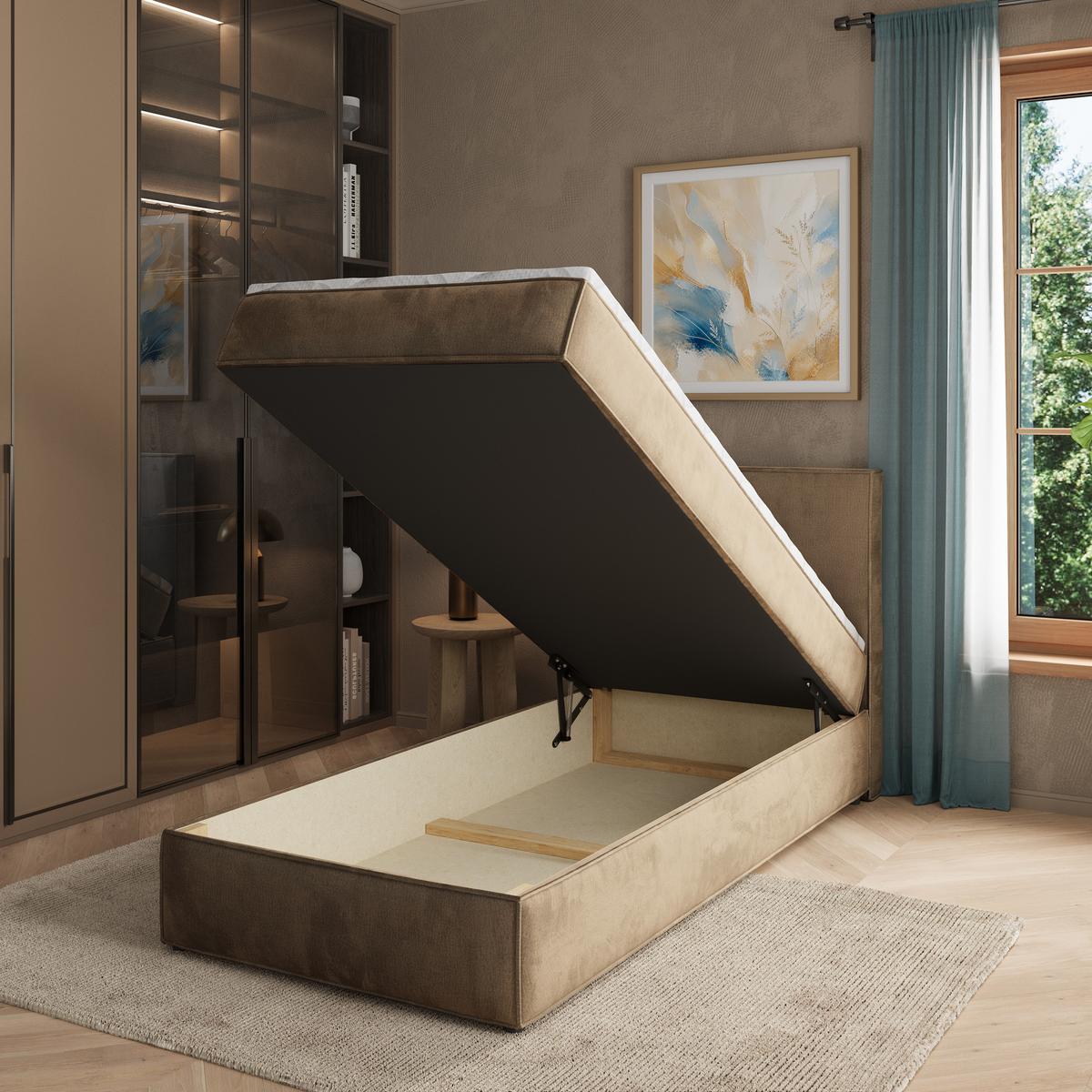 BOXBETT PELLIO 90x200 cm mit Matratze und Topper - Beige - Beige, Holz (90/200cm) - MASSENO