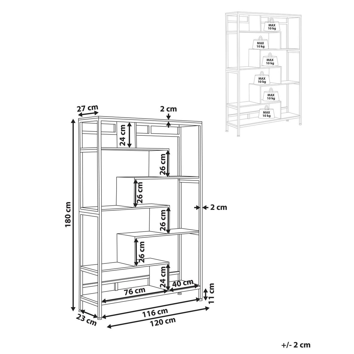 REGAL mit 6 Ebenen 180 cm Braun Daven - Braun, Holzwerkstoff (120/180/27cm) - Beliani