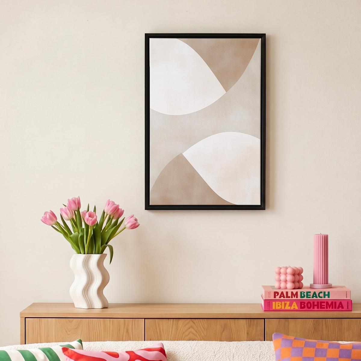 LEINWAND Bilder mit Rahmen - Braun - Japandi - Abstrakt - 20x30 - Sandfarben, Textil (20/30cm) - MuchoWow