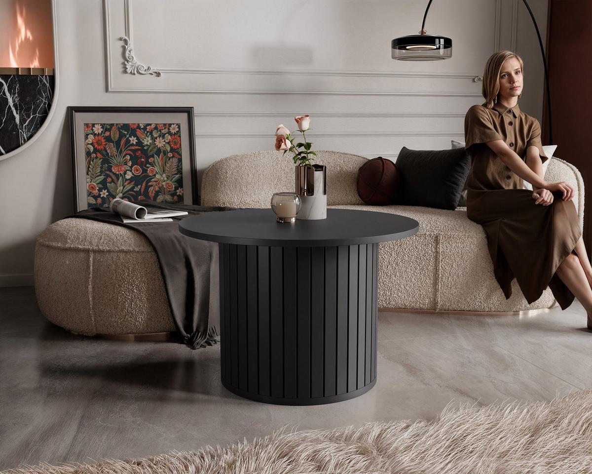 COUCHTISCH geriffelt, rund, Schwarz - Schwarz, Holzwerkstoff (70/70/46cm) - Idohome