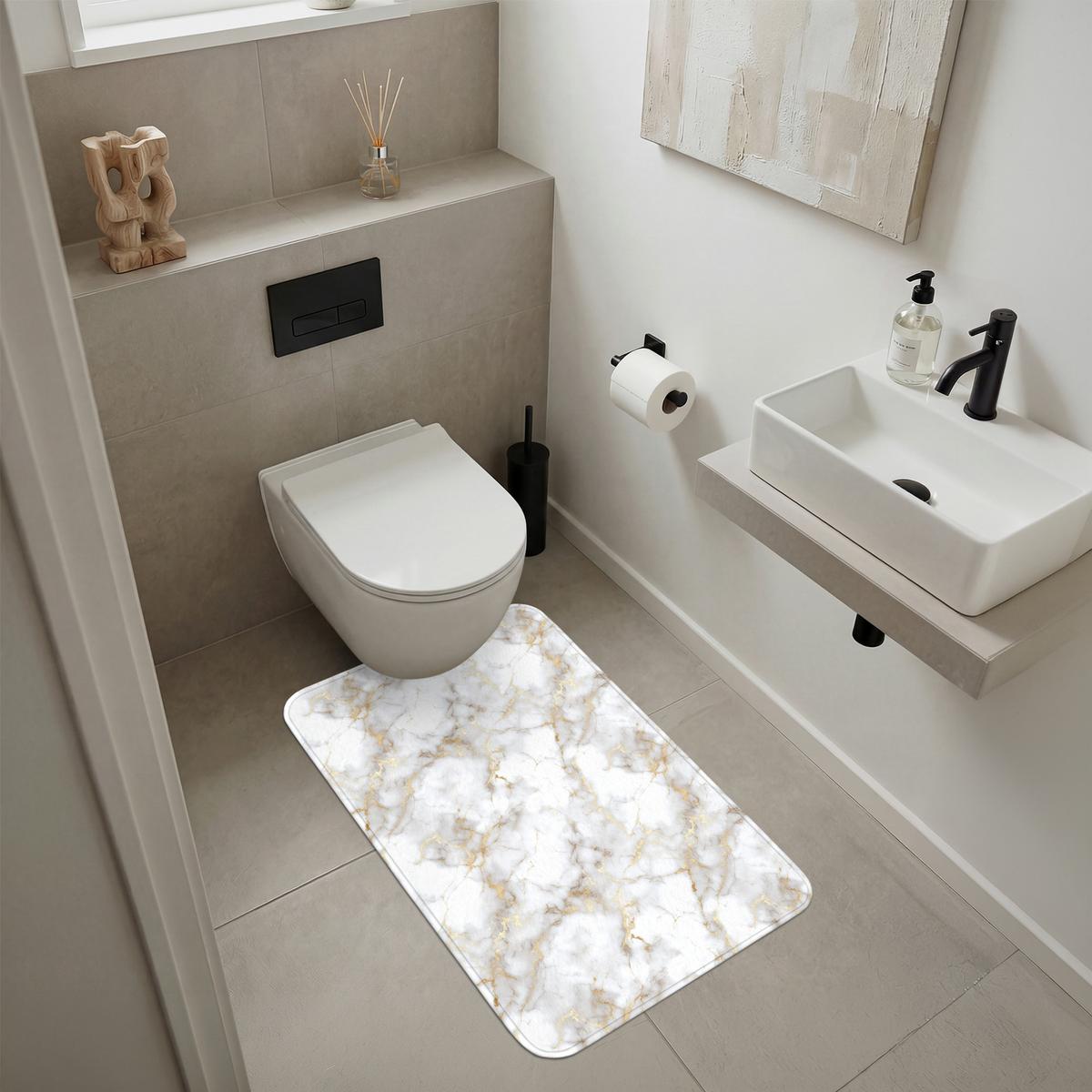 BADEMATTE Goldene Adern - Marmor - Weiß 60x90 cm - Weiß, Textil (60/90cm) - OnlyWow