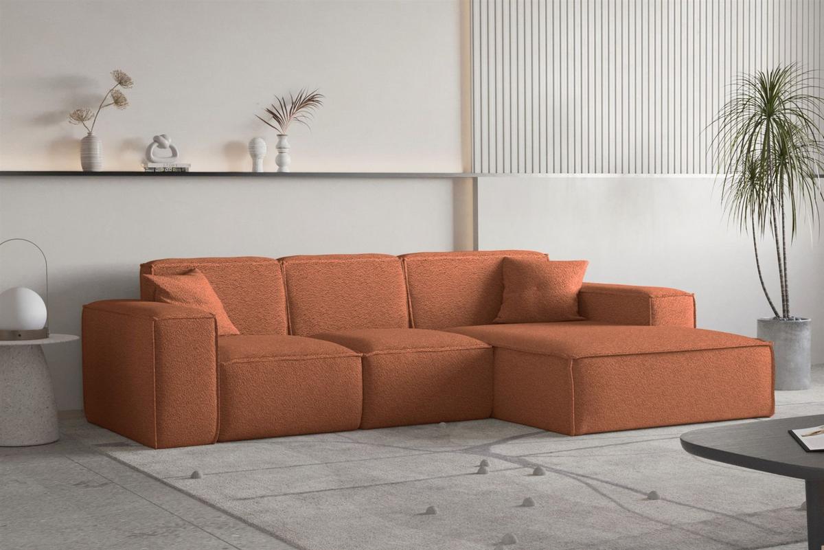 ECKSOFA Ottom Celes Premium Ascot Bukla - Kupferfarben, Holzwerkstoff/Textil (266/165cm) - Fun Möbel