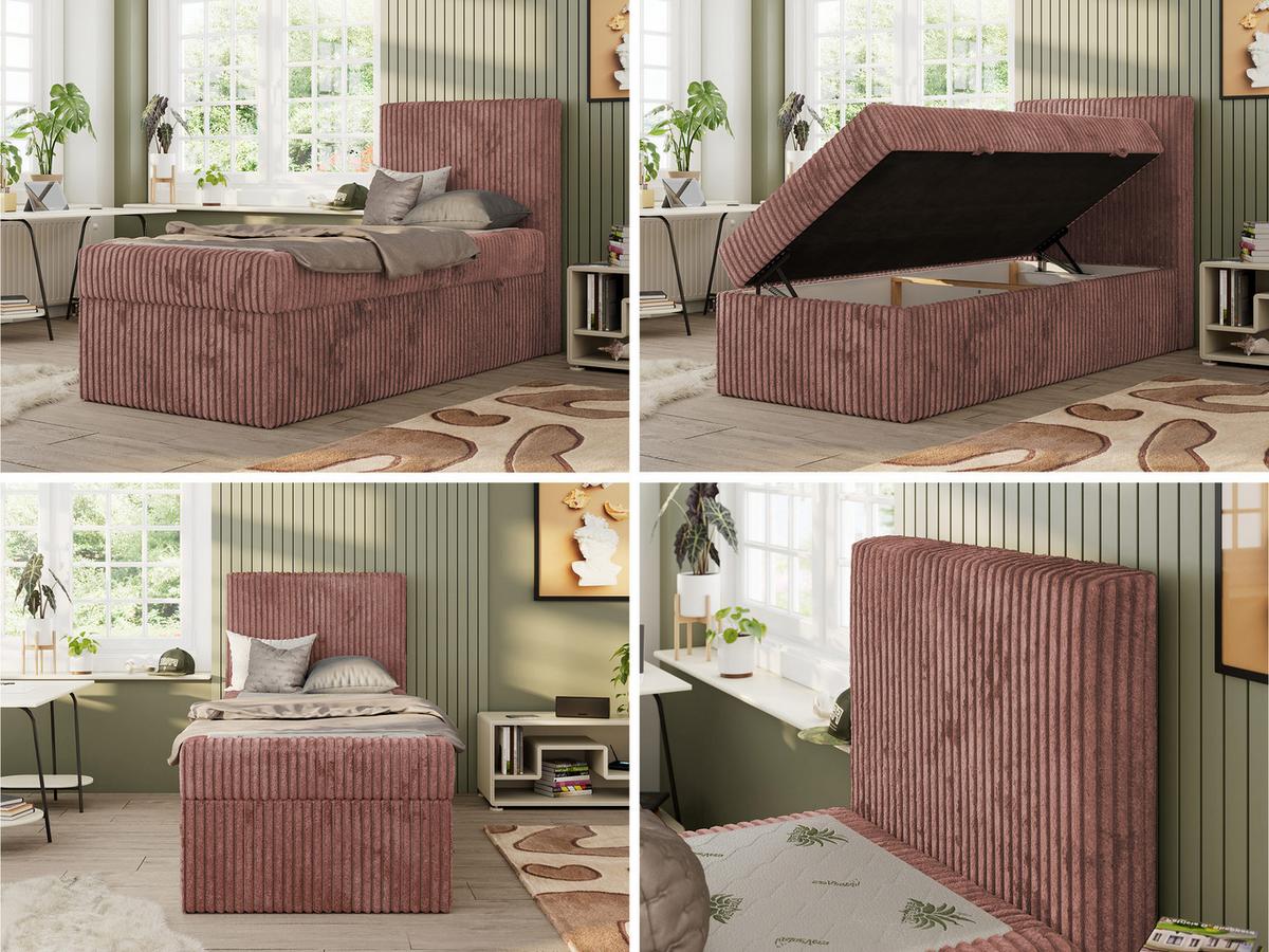 JUGENDBETT TILIO 90/200 - Rosa - H3 - Rechts Seite - Rosa, Textil (200/90cm) - MKS