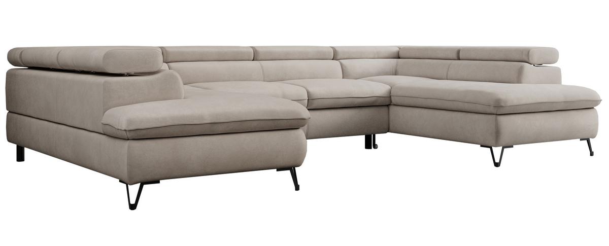 WOHNLANDSCHAFT PEDRO U Samt Beige - Beige/Schwarz, Textil/Metall (346/76/208cm) - MKS