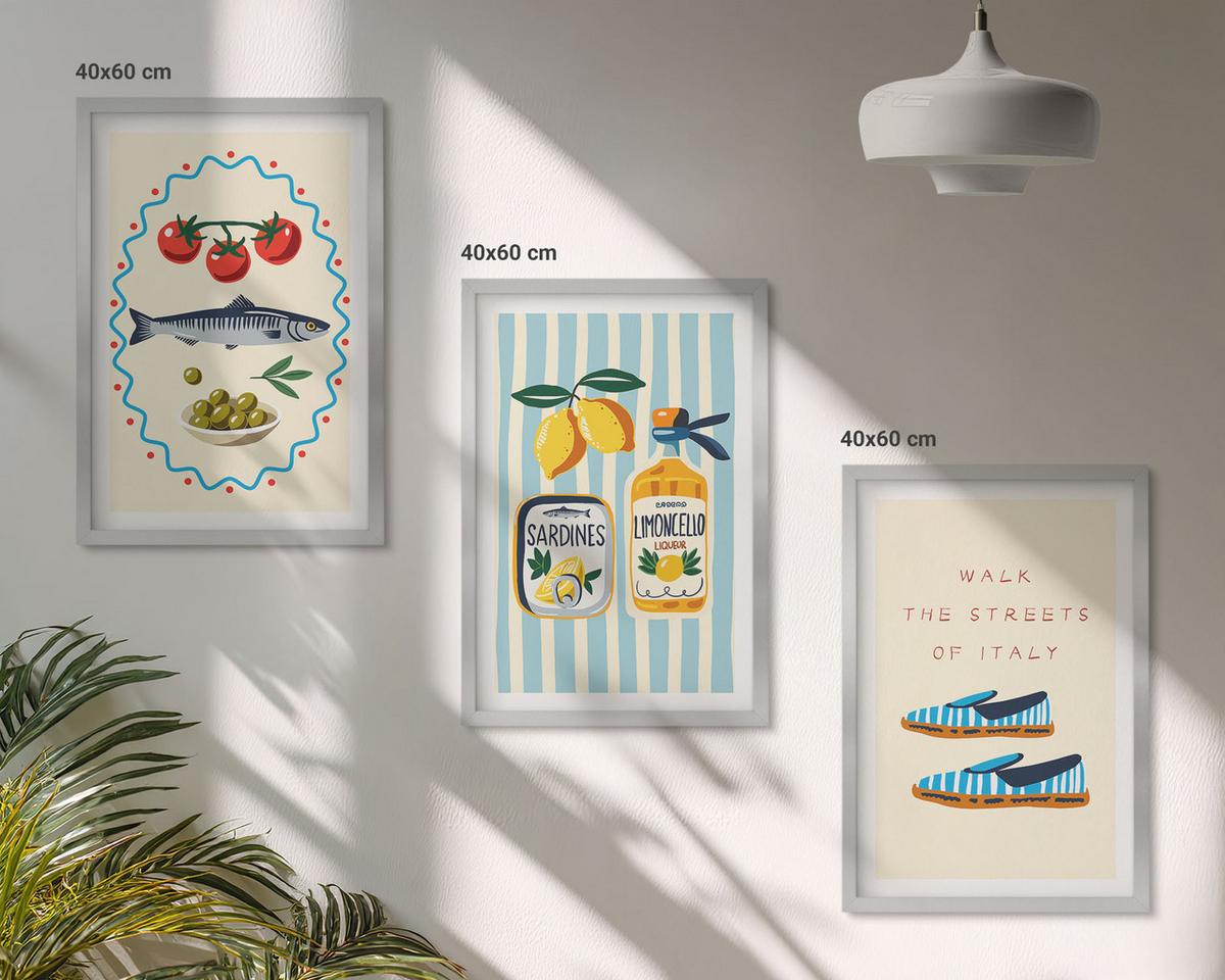 BILDER SET 3er Set - 40x60 cm Silberner Rahmen - Italienische Aromen und Lifestyle-Bilder - Silberfarben, Kunststoff (40/60cm) - TULUP