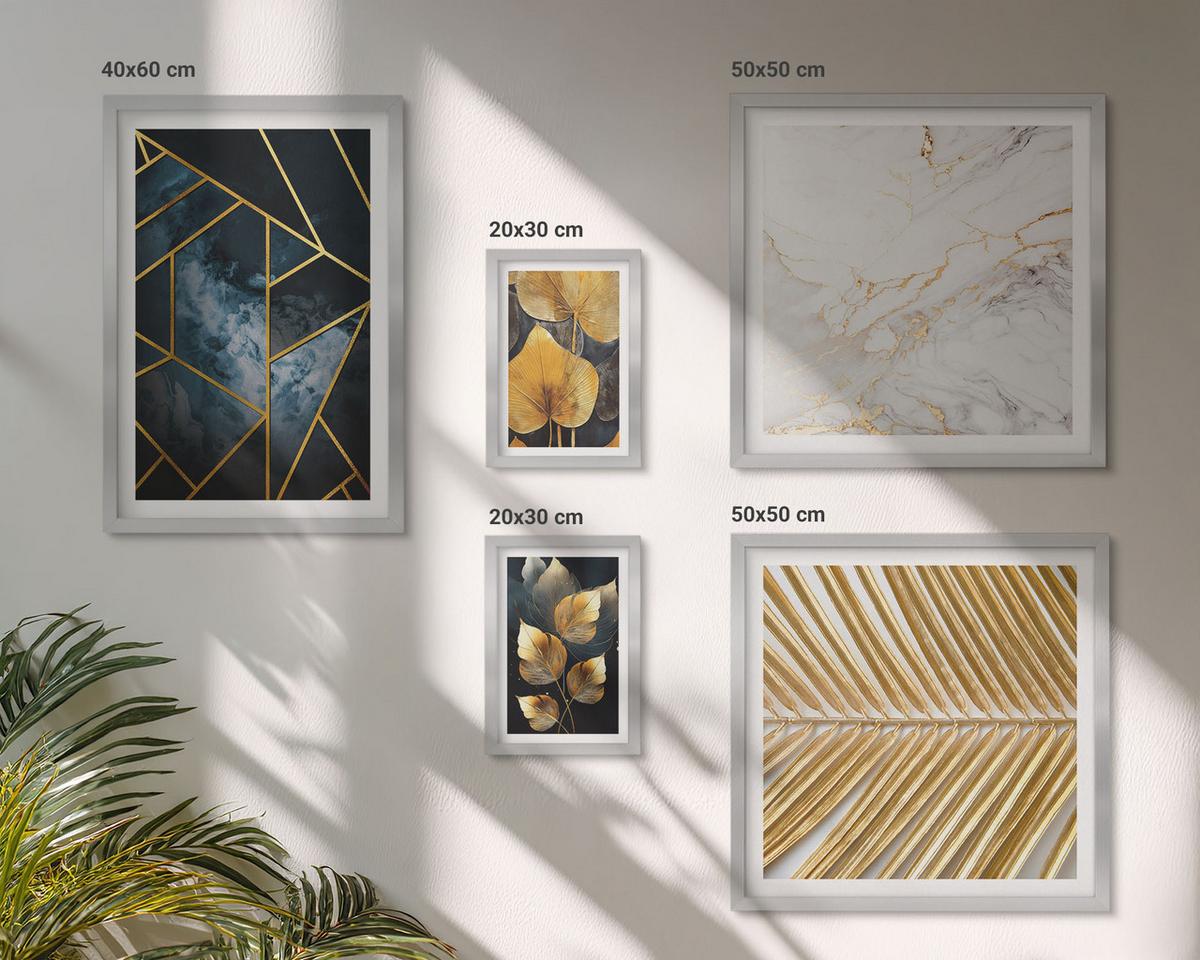 BILDER SET 5er Set - 50x50 cm & 20x30 cm & 40x60 cm Silberner Rahmen - Moderne Pflanzenmuster - Silberfarben, Kunststoff (40/60cm) - TULUP
