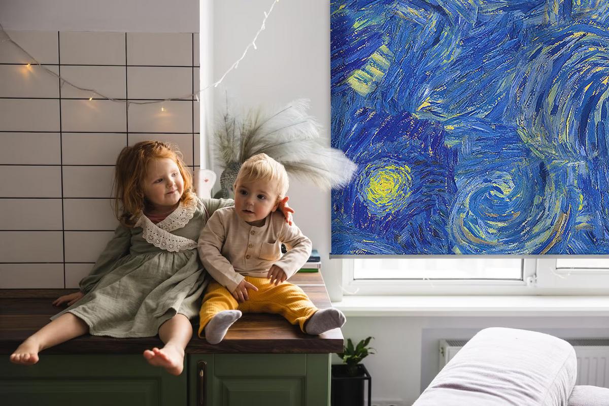 INNENROLLO - Fensterrollo - Rollo - 100x100 cm - Gemaltes blaues Bild - Blau, Kunststoff (100/100/0.5cm) - TULUP