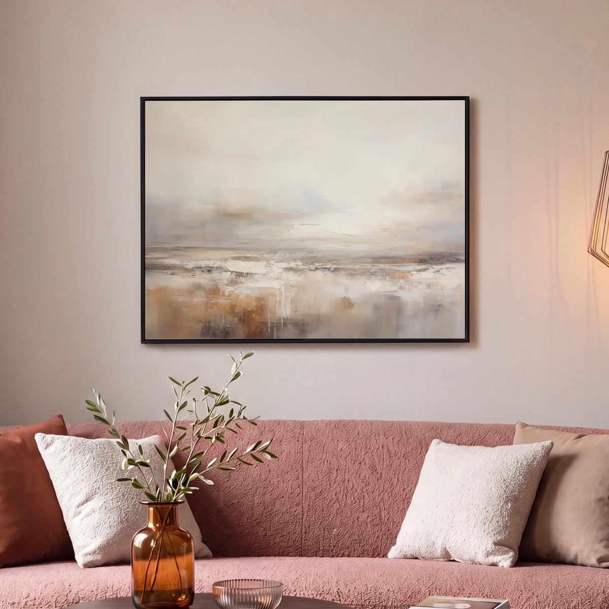 LEINWAND Bilder mit Rahmen - Kunst - Industriell - Grau - Braun - Abstrakt - 70x50 - Sandfarben, Textil (70/50cm) - MuchoWow