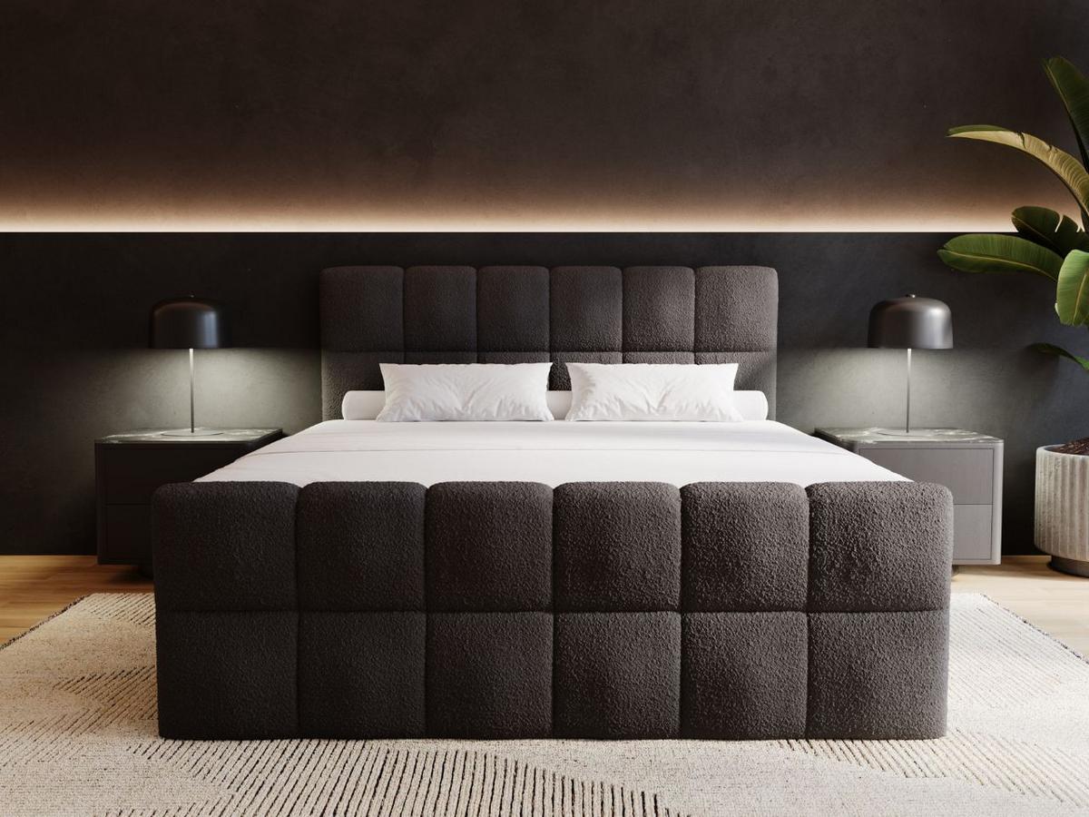 BOXBETT Alicante 140x200 Bouclé-Stoff Schwarz - Schwarz, Holz/Textil (140/200cm) - Graingold