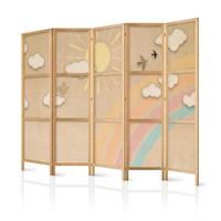 PARAVENT Japanischer 5-tlg 225x172 cm Sonne Und Regenbogen - Braun, Holz/Textil (225/172/3cm) - Muralo