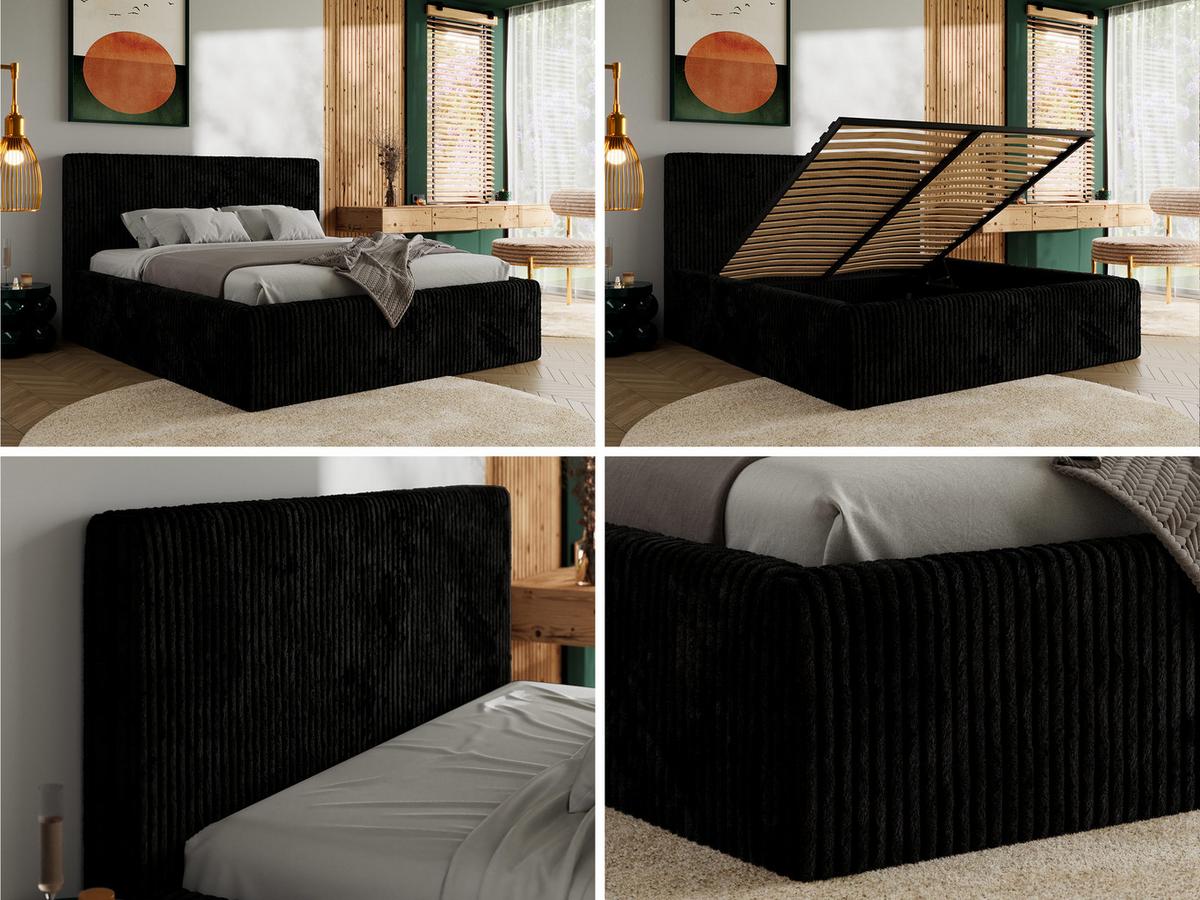 POLSTERBETT TILIANO CLASSIC 140/200 - Schwarz Cord - Pocket-Matratze - Schwarz, Textil (140/200cm) - MKS
