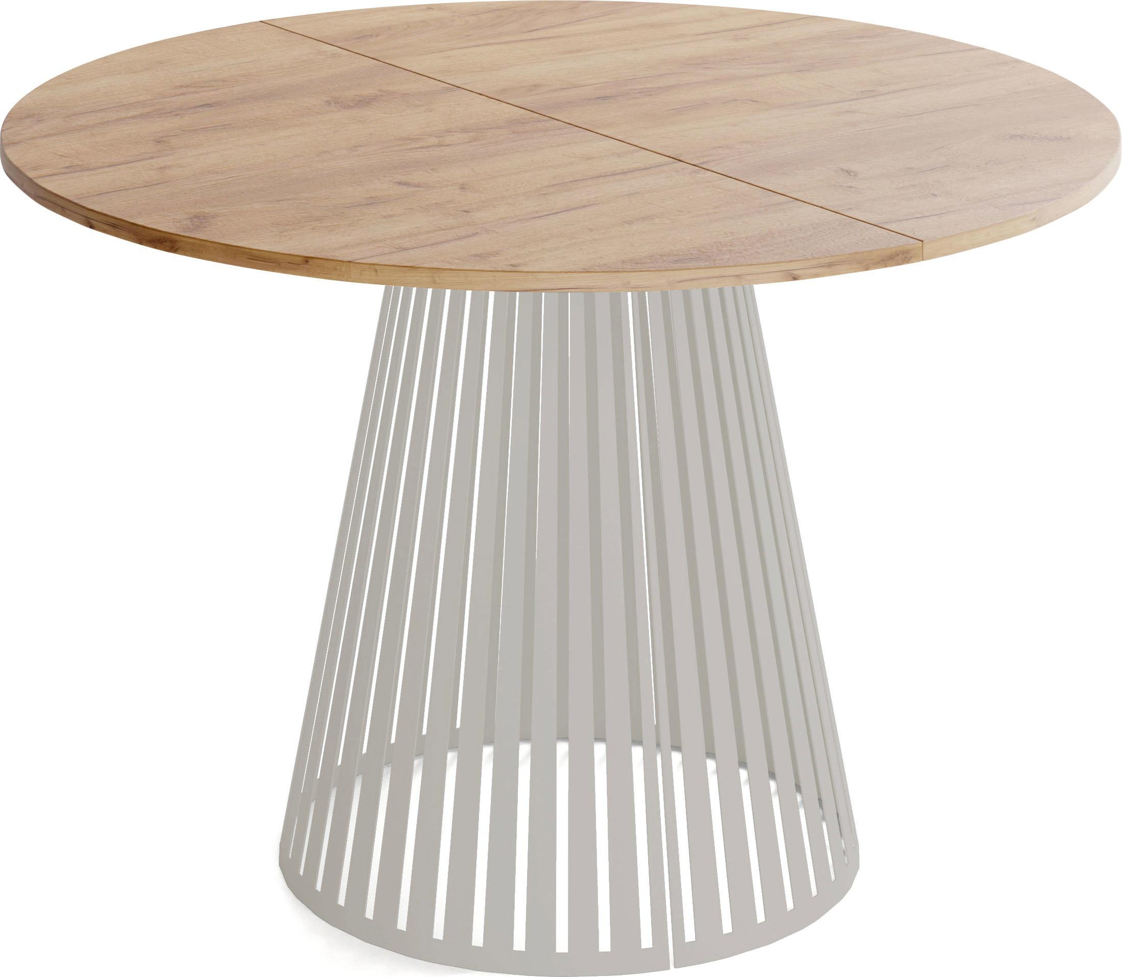 ESSTISCH Naro rund ausziehbar mit Lamellen-Metallgestell in Grau-Beige, Braun 100-180/100/76 cm - Kaschmir/Beige, Holzwerkstoff/Metall (100/176/76cm) - WFL GROUP