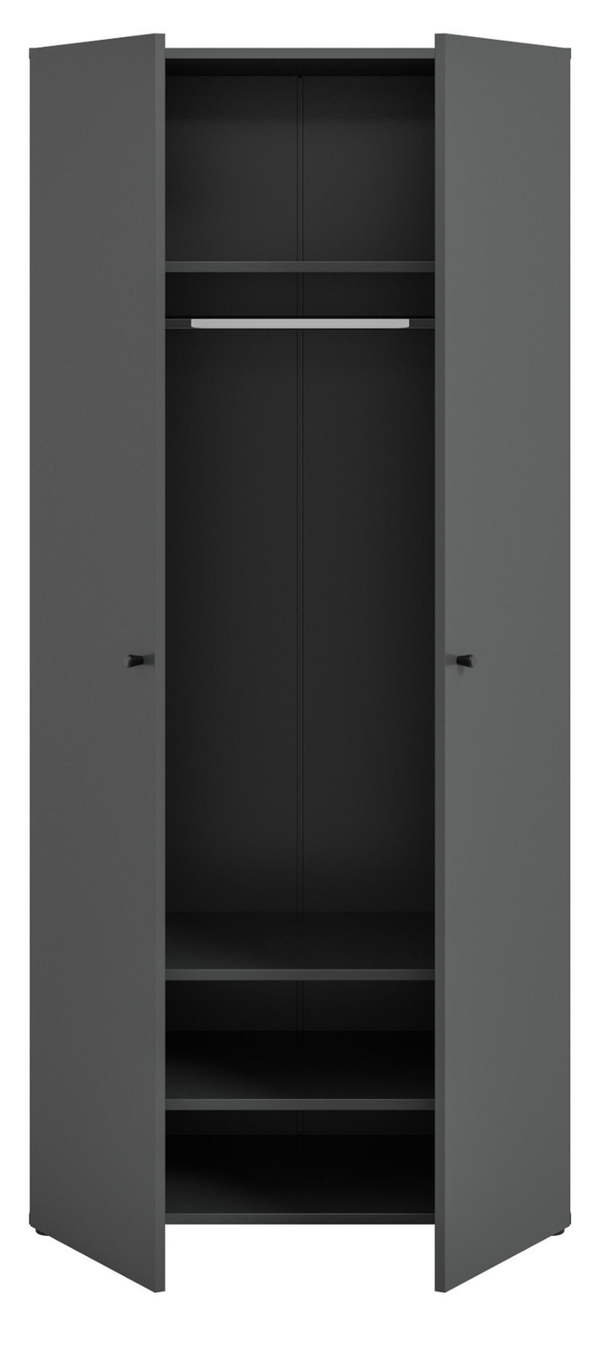 KLEIDERSCHRANK grau 2-türig 80 cm, Drehtürenschrank mit Kleiderstange - Schwarz/Grau, Holzwerkstoff/Kunststoff (80/176/51cm) - Inn.Furn