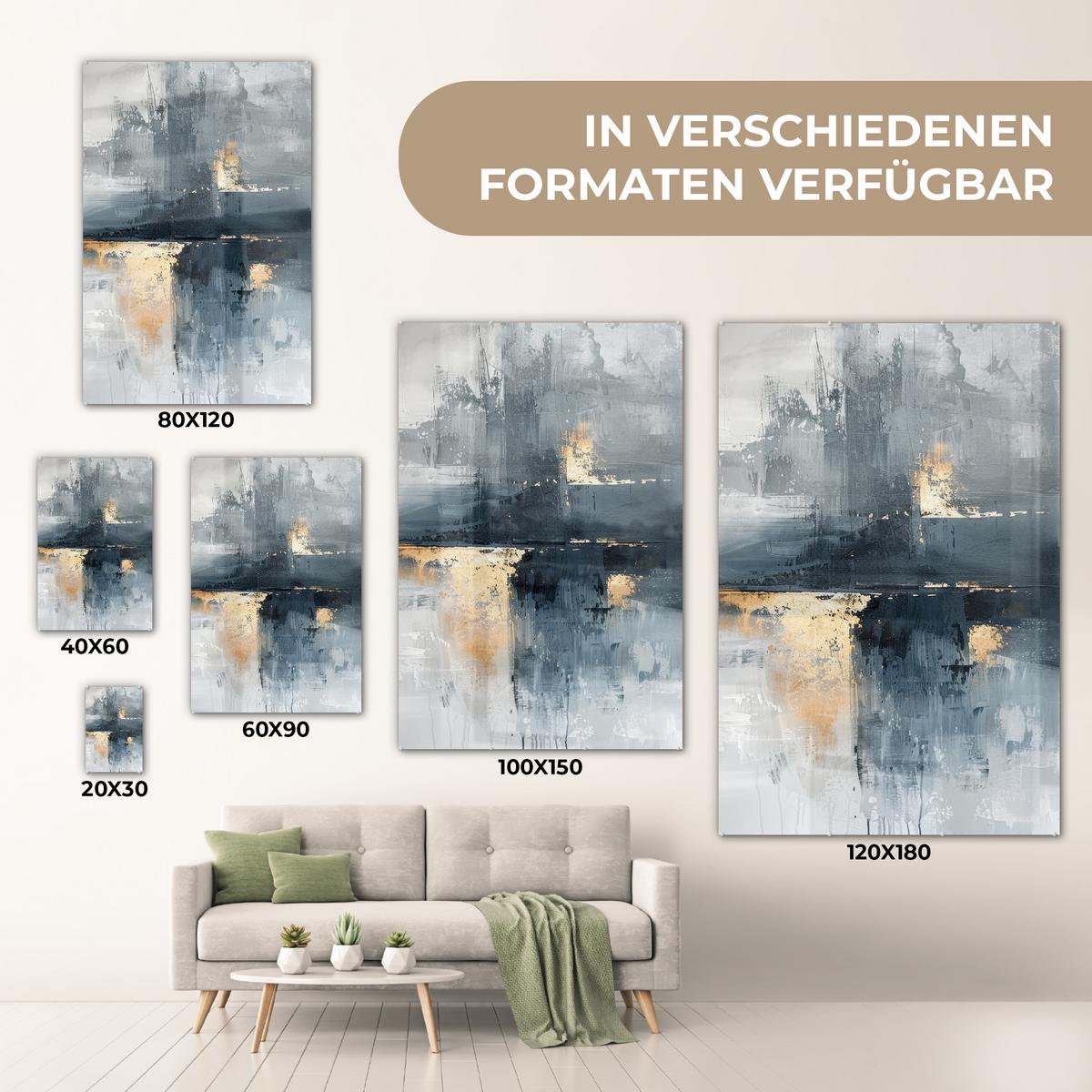 ACRYLGLASBILD Kunst - Grau - Gold - Abstrakt 80x120 cm - Dunkelgrau, Glas (80/120cm) - MuchoWow