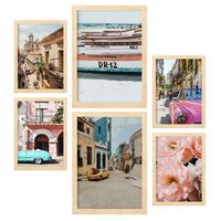 POSTER Set Mit 6 Kuba Wandbild A3 & A4 Rahmen Aus Hellem Holz - Beige, Papier (29/3cm) - Nacnic