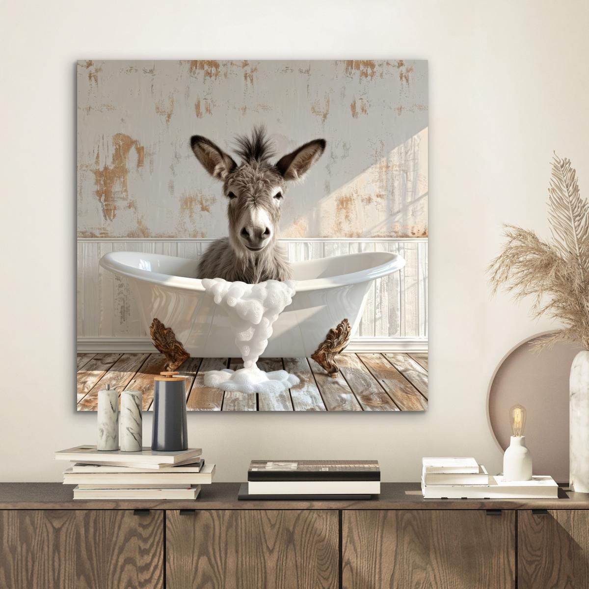 METALLBILD Esel - Tiere - Badewanne - Schaumstoff 50x50 cm - Weiß, Metall (50/50cm) - MuchoWow