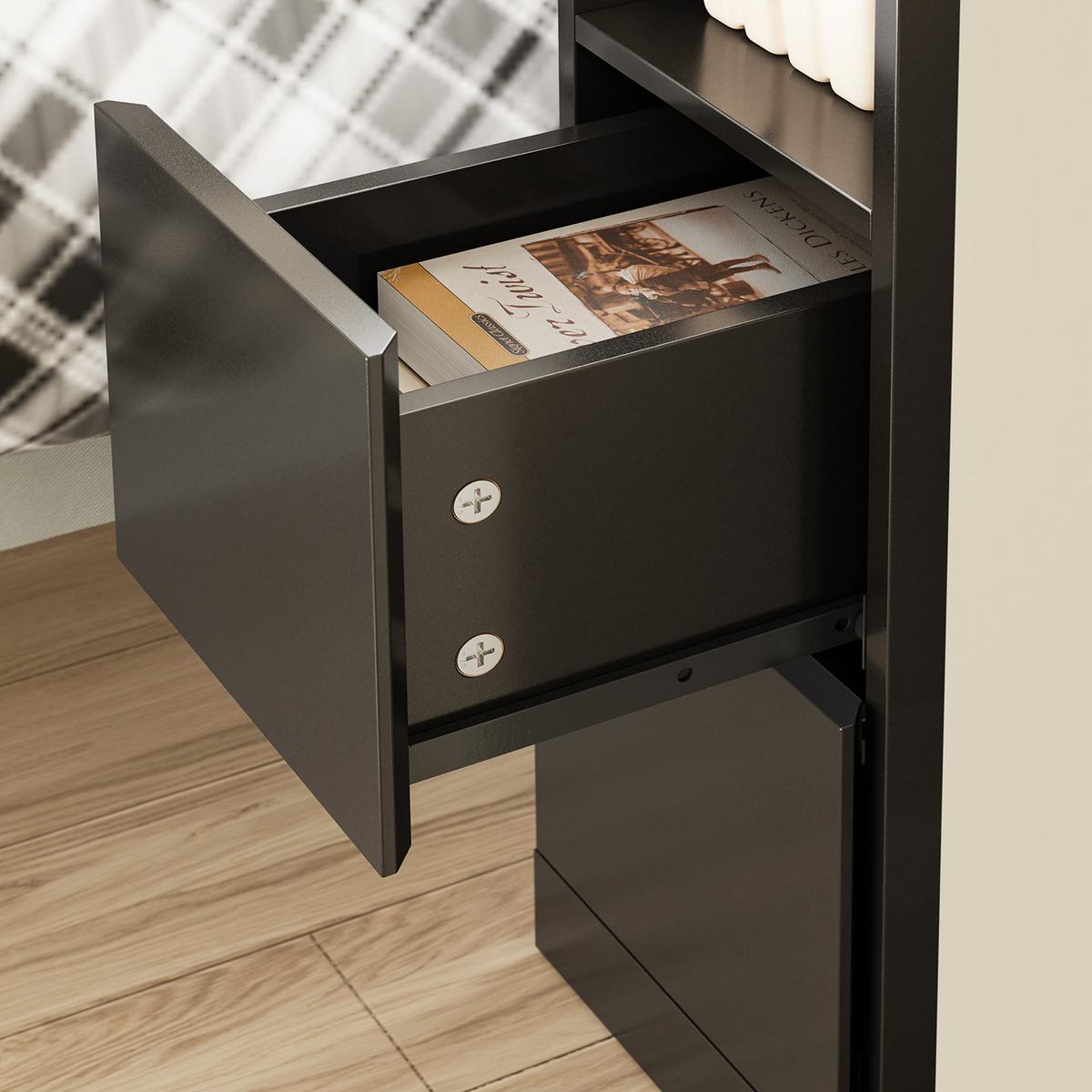 NACHTTISCH schmal mit 2 Schubladen, 20x35x60cm Schwarz - Ahornfarben, Fell (35/60/20cm) - SoBuy