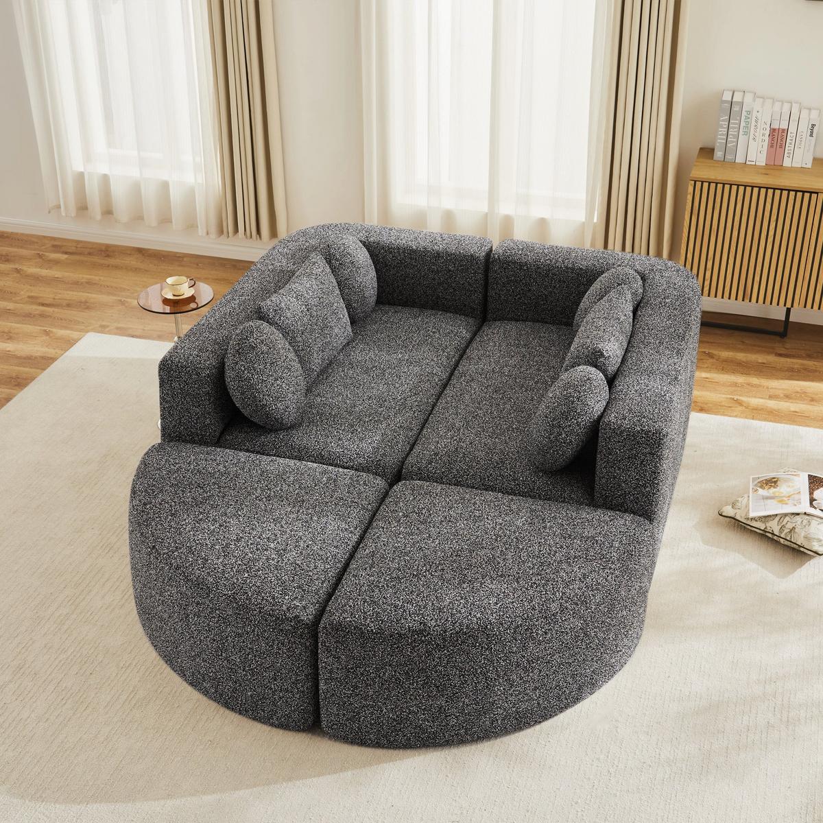 SCHLAFCOUCH aus Chenille in Grau Modulares Design & Ohne Montage - Schwarz, Textil (165/68/292cm) - Urban Meuble