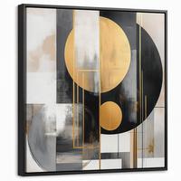 LEINWAND Bilder mit Rahmen - Abstrakt - Gold - Silber - Formen - Ästhetisch - Modern - 50x50 - Goldfarben, Textil (50/50cm) - MuchoWow