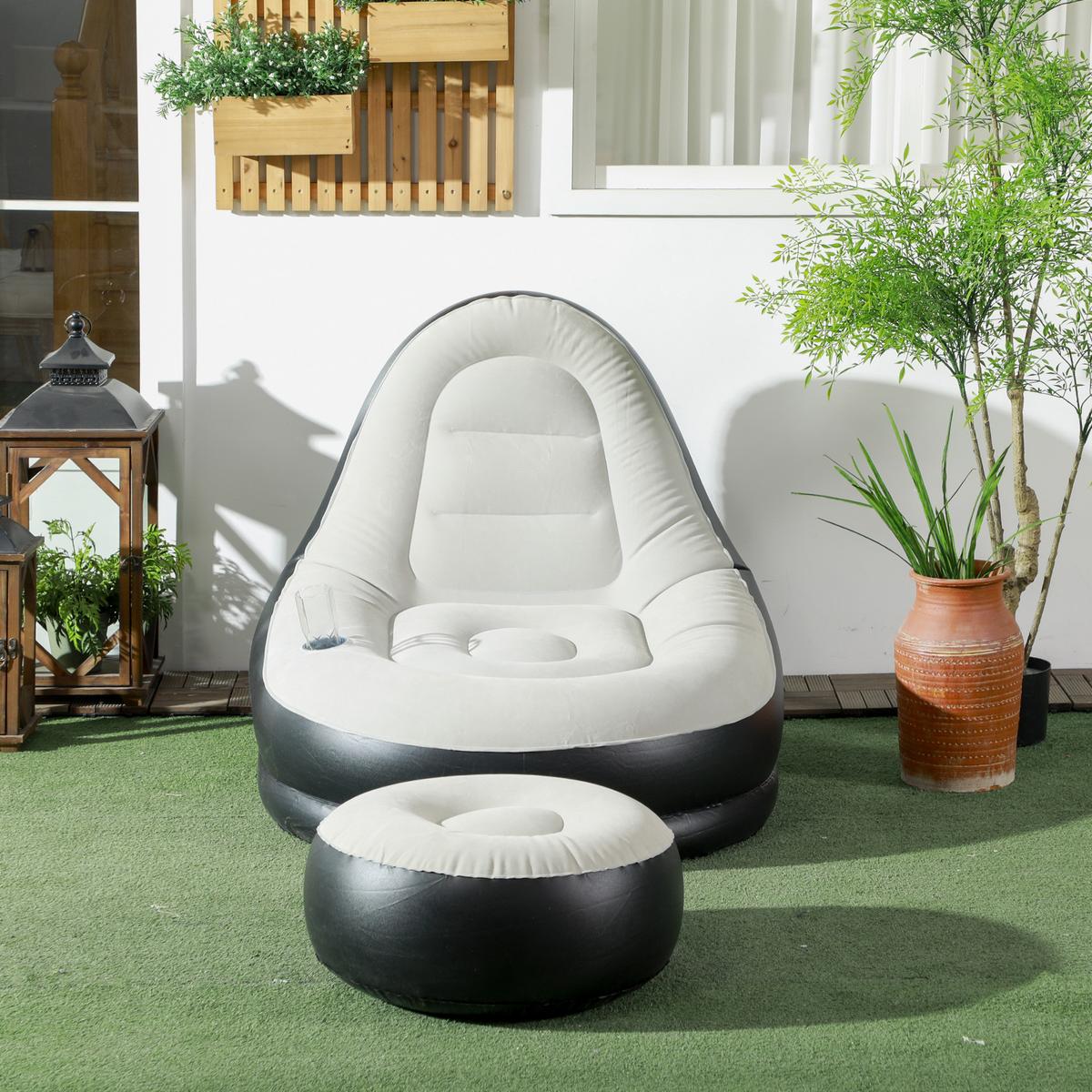 AUFBLASBARES SOFA, Hellgrau+Schwarz, Kunststoff - Hellgrau, Kunststoff (100/87/125cm) - Outsunny