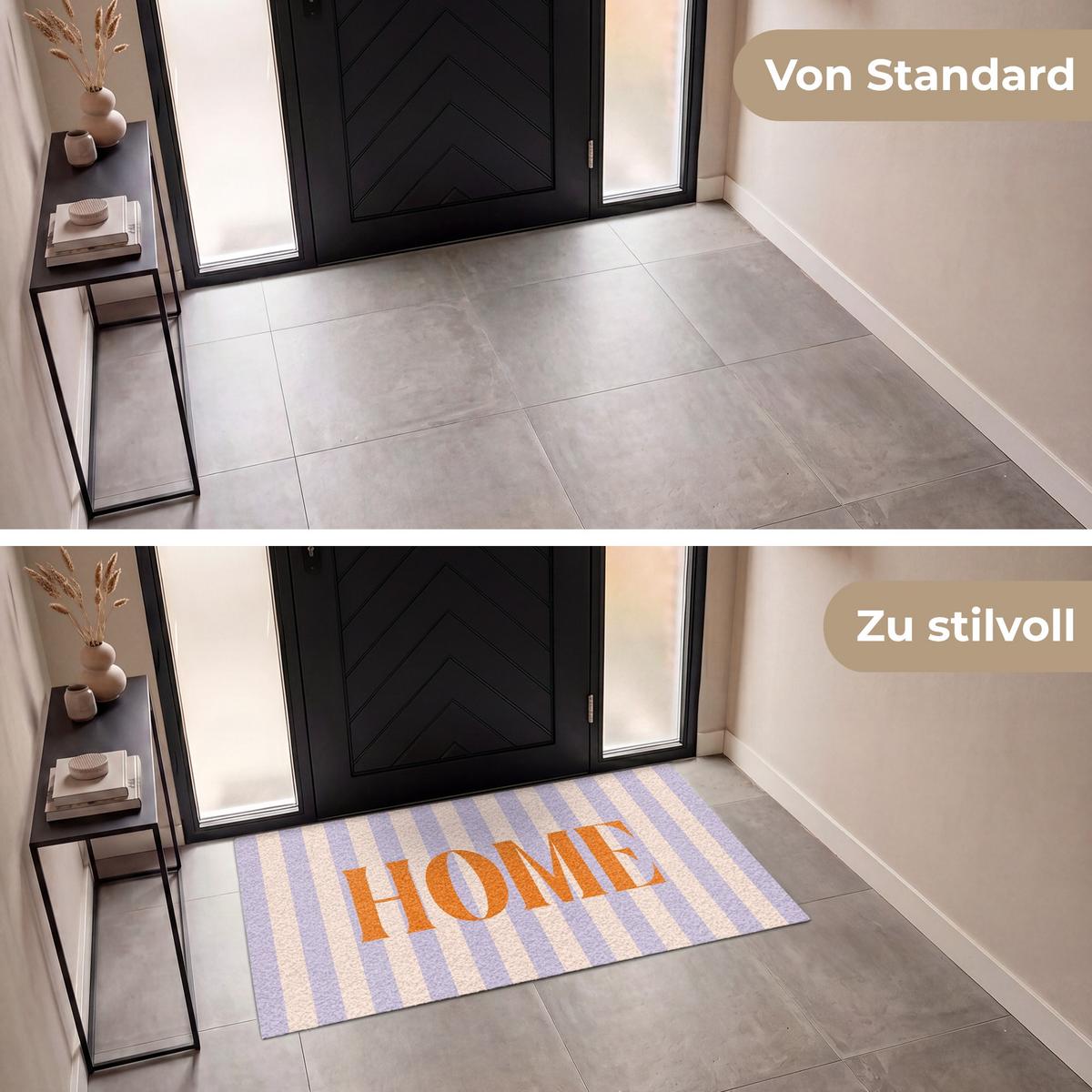 FUSSMATTE Lila – Orange – Streifen – Startseite 150x90 cm - Flieder, Kunststoff (150/0.4cm) - MuchoWow