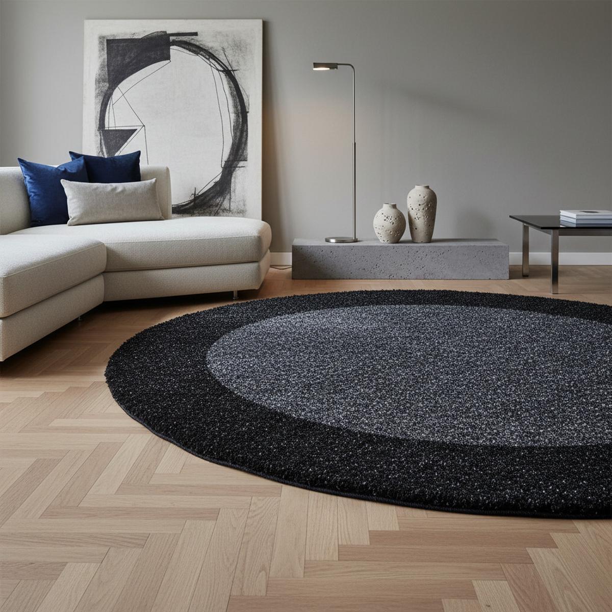 TEPPICH Hochflor RHEIN in Anthrazit, mit Bordüre, Ø 160 cm - Anthrazit, Textil (160/160cm) - KADIMA DESIGN
