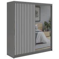 SCHWEBETÜRENSCHRANK mit Spiegel LAOS - 200 - Grau - Weiß Lamellen - Alufarben/Weiß, Holzwerkstoff/Metall (200/216/61cm) - MKS