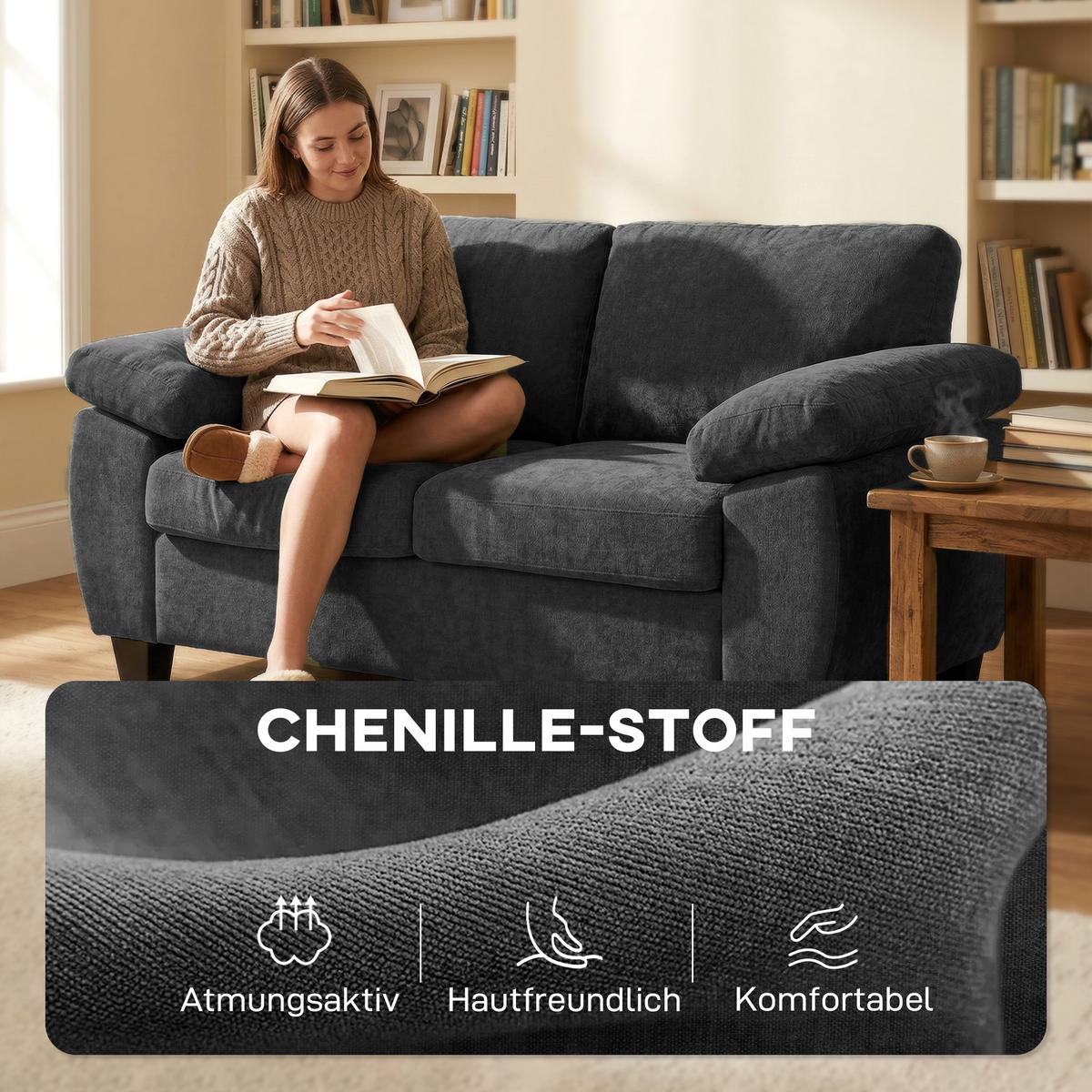 SOFA 2-Sitzer Chenille Dunkelgrau - Dunkelgrau, Holzwerkstoff/Kunststoff (77/81/156cm) - HOMCOM