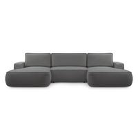 WOHNLANDSCHAFT SOLO Grau Boucle-Stoff mit Schlaffunktion - Grau, Holz (364/87/168cm) - MASSENO