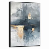 LEINWAND Bilder mit Rahmen - Kunst - Grau - Gold - Abstrakt - 60x80 - Dunkelgrau, Textil (60/80cm) - MuchoWow