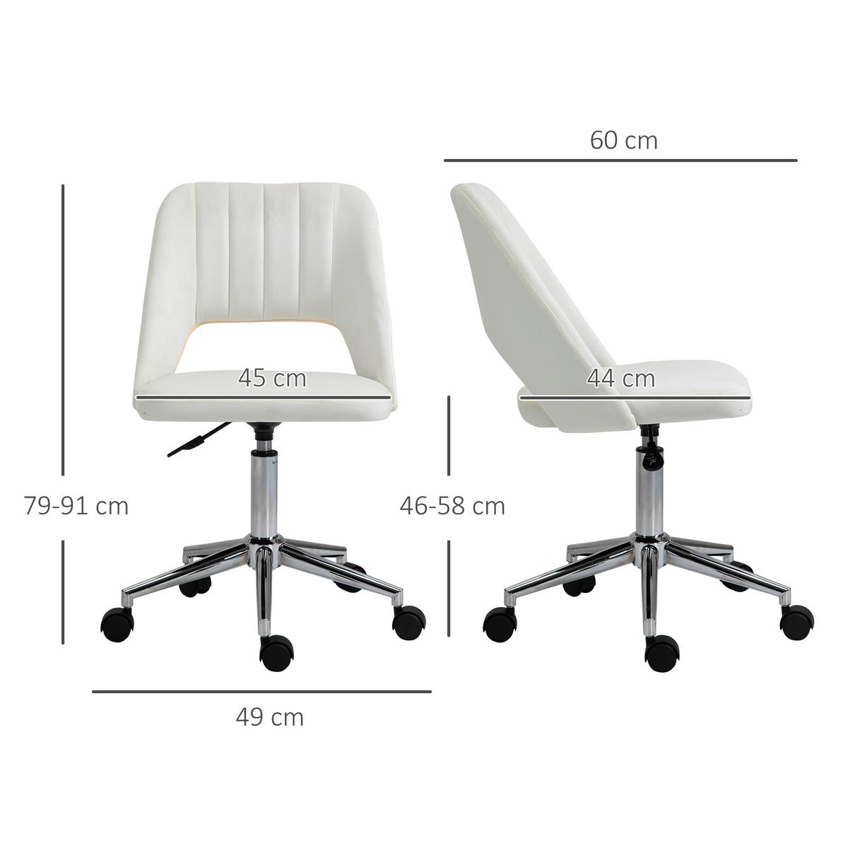 BÜROSTUHL Drehstuhl Jakobsmuschel-Form verstellbar Samtartiges Polyester - Chromfarben/Creme, Textil/Metall (60/91/49cm) - Vinsetto