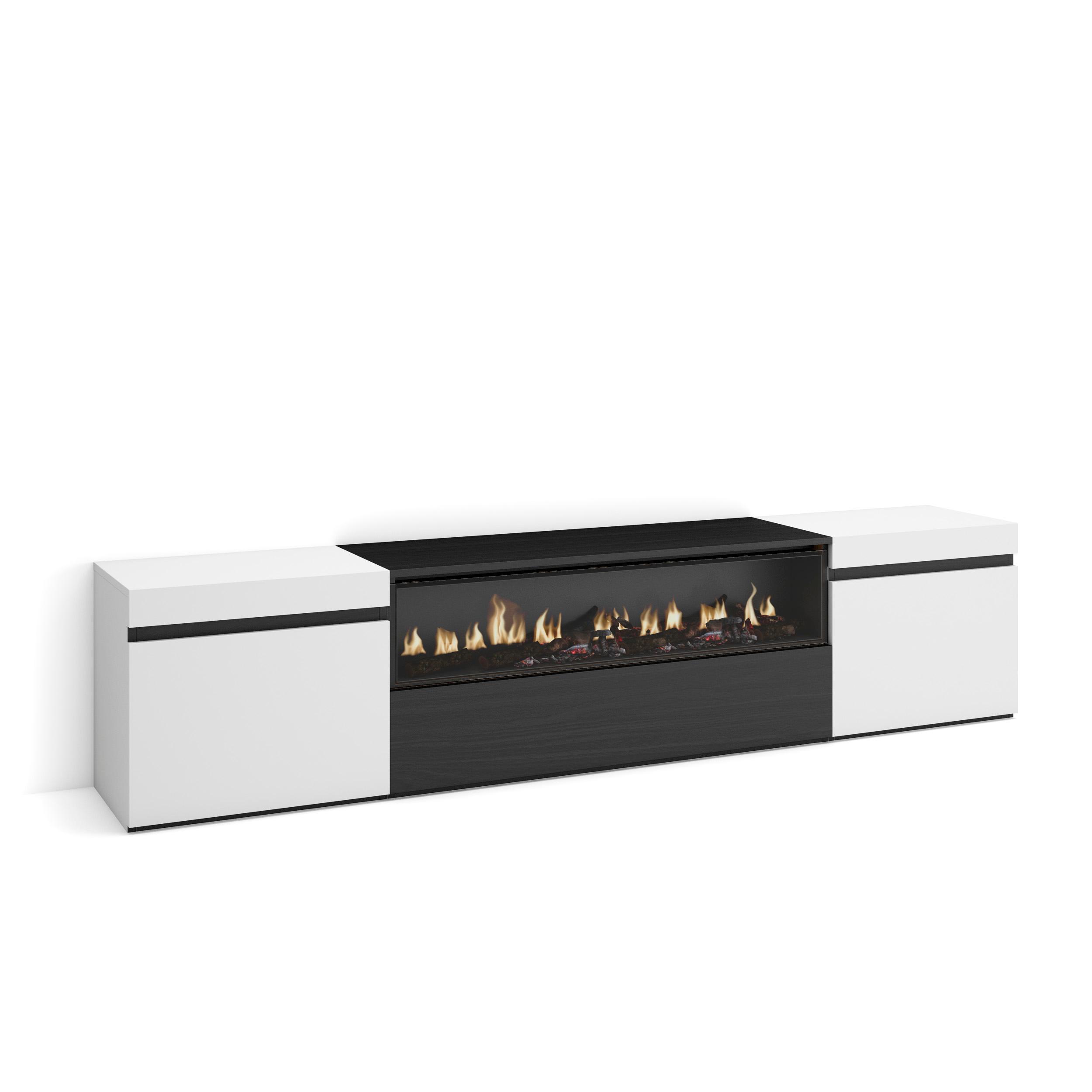 LOWBOARD mit Elektrokamin, Weiß, Schwarz, 200/35/45cm - Schwarz/Weiß, Holzwerkstoff (200/45/35cm) - Skraut Home
