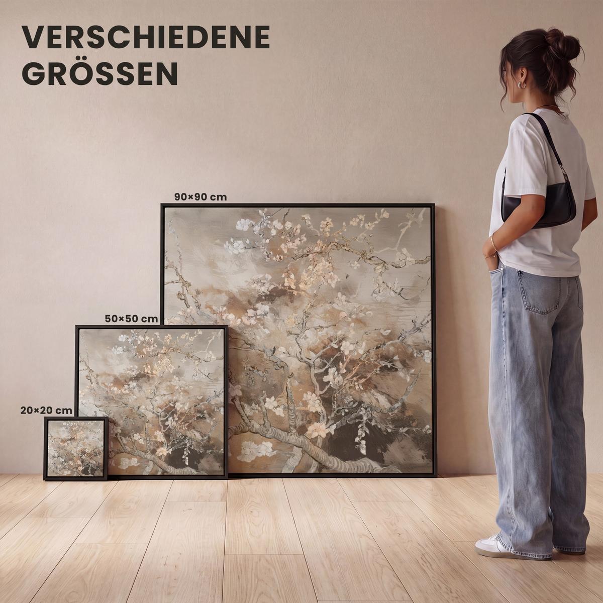 LEINWAND Bilder mit Rahmen - Mandelblüte - Kunst - Van Gogh - Beige - Abstrakt - 90x90 - Braun, Textil (90/90cm) - MuchoWow