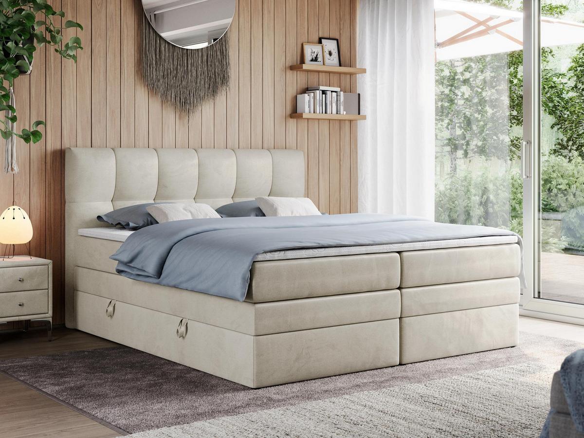 BOXSPRINGBETT ALVIN KING 120/200 Beige Velvet - H4 - Beige, Holz/Textil (120/200cm) - MKS