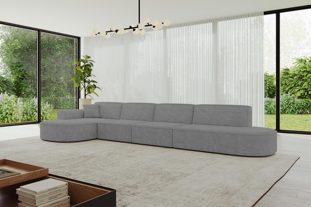 ECKSOFA Ottomane Links MARI-L3 - 413x171x79 cm Grau Velours - Schwarz/Grau, Holzwerkstoff/Kunststoff (413/171cm) - ALTDECOR