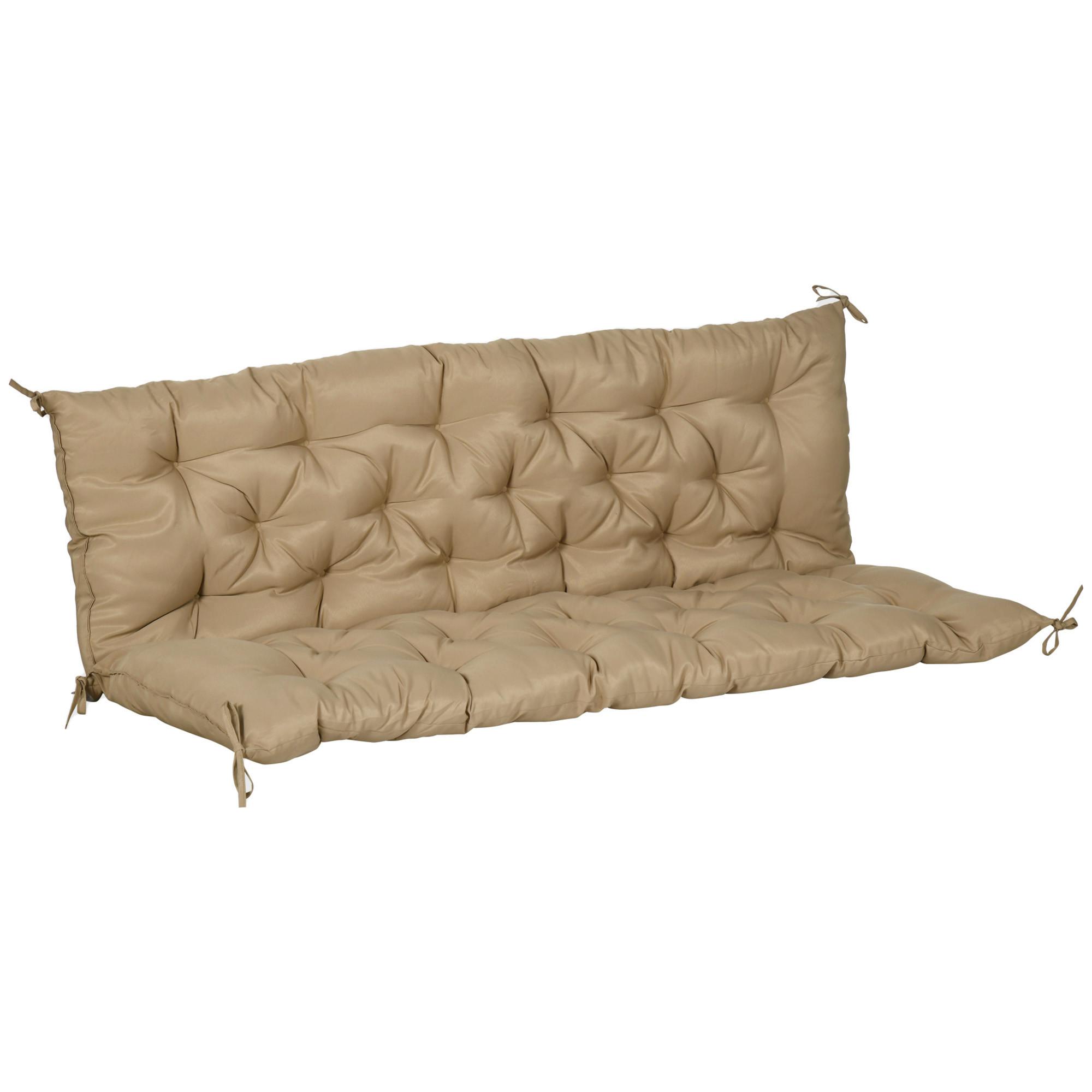 3 Sitzer Bankauflage 150x98x8 cm Bankkissen mit Bändern, Sitzkissen Stuhlkissen - Beige, Kunststoff (98/8/150cm) - Outsunny