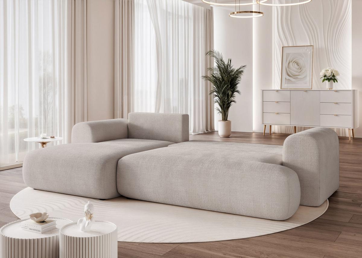ECKSOFA BLOOM Links mit Schlaffunktion und Bettkasten Hellgrau - Hellgrau, Kunststoff/Textil (263/150cm) - Idohome