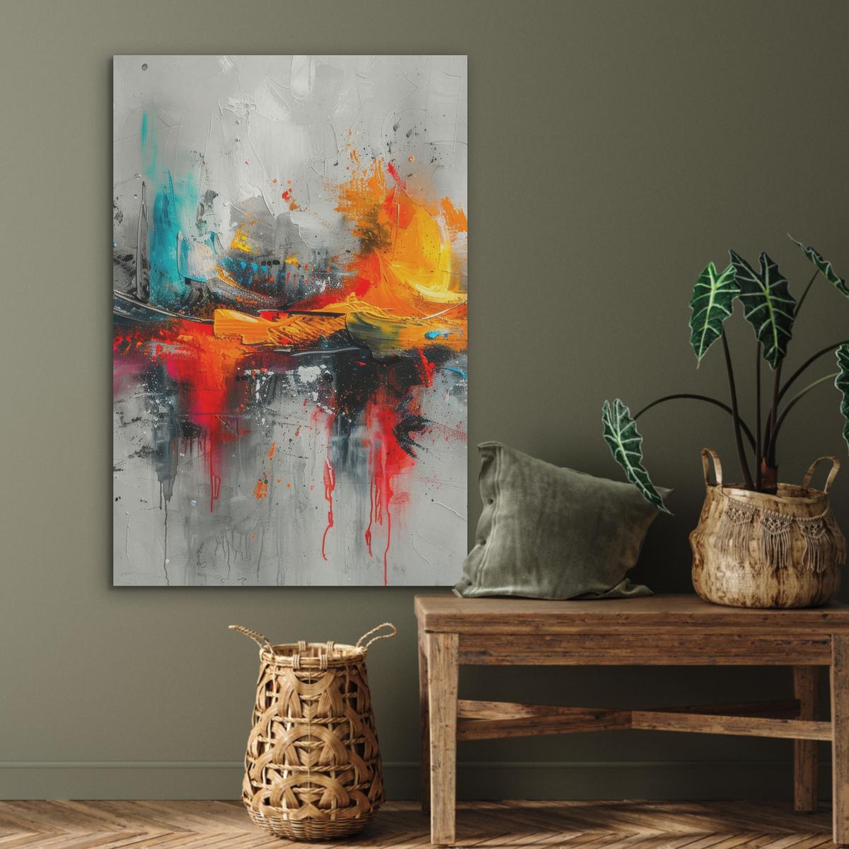 AKUSTIKBILD Moderne Kunst - Orange - Grau - Abstrakt Wanddeko 70x100 cm - Hellgrau, Kunststoff (70/100/0.9cm) - MuchoWow