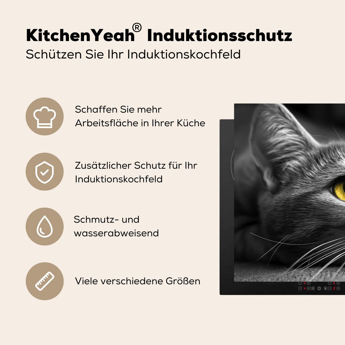 HERDABDECKPLATTE Katze - Grau - Tiere - Katze Ceranfeldabdeckung 80x52 cm - Grau, Kunststoff (80/52/0.2cm) - MuchoWow