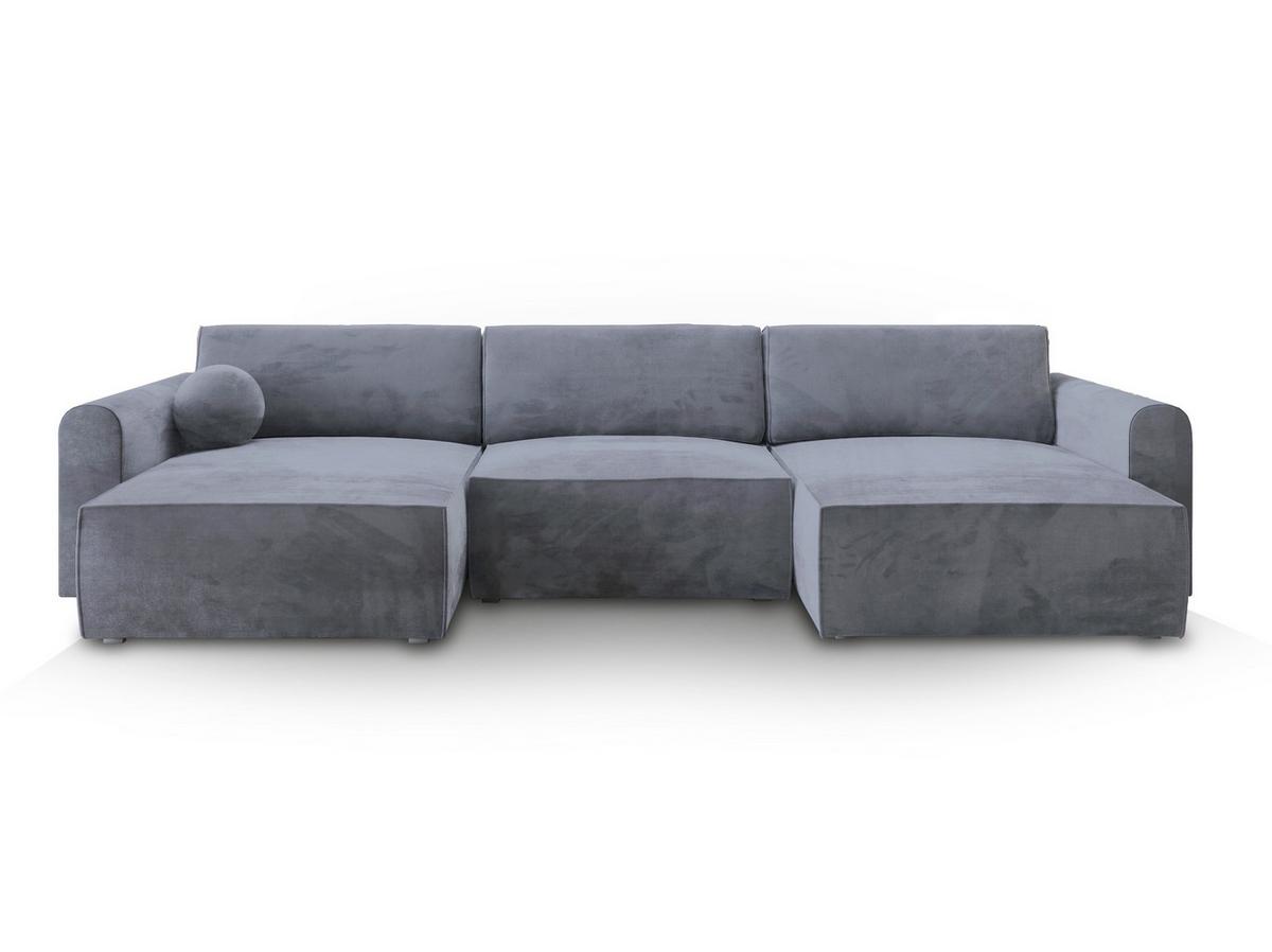 WOHNLANDSCHAFT FENTO M Grau Velours-Stoff mit Schlaffunktion - Grau, Holz/Kunststoff (347/90/148cm) - MASSENO