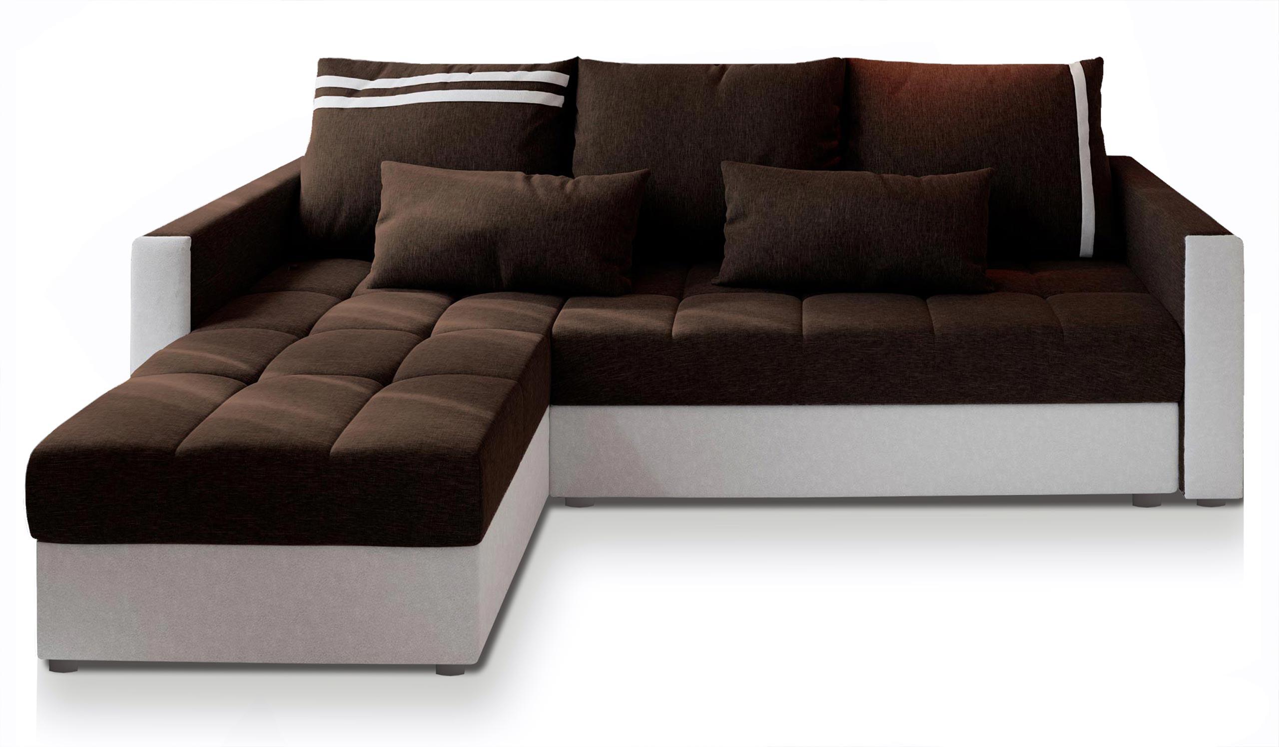 ECKSOFA KOS PIK Braun Dünner Stoff mit Schlaffunktion - Braun/Weiß, Holz/Kunststoff (220/140cm) - MASSENO